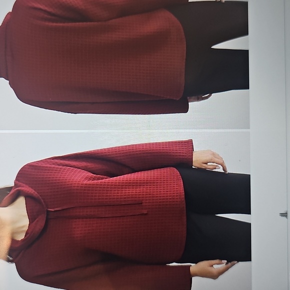 NWT Max Studio Funnel Neck Waffle Knit Drawstring Pullover Oxblood Large - Picture 2 of 15